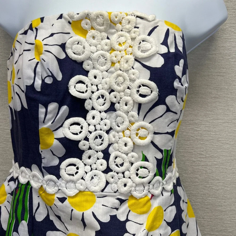 Lilly Pulitzer Original Look Lady Navy Daisy Strapless Ladybug Bubble Dress Sz 2